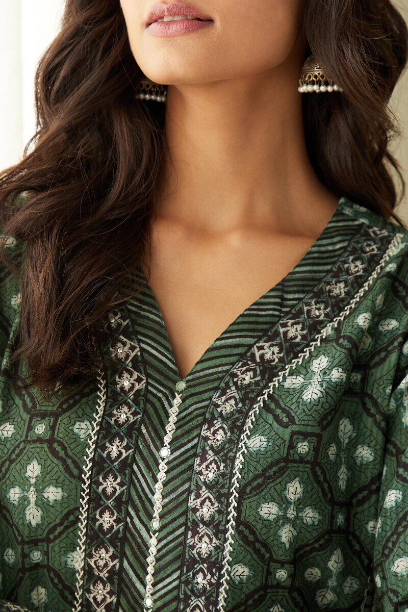 Bagru Hand Block-Printed Straight Cotton Dobby Kurta