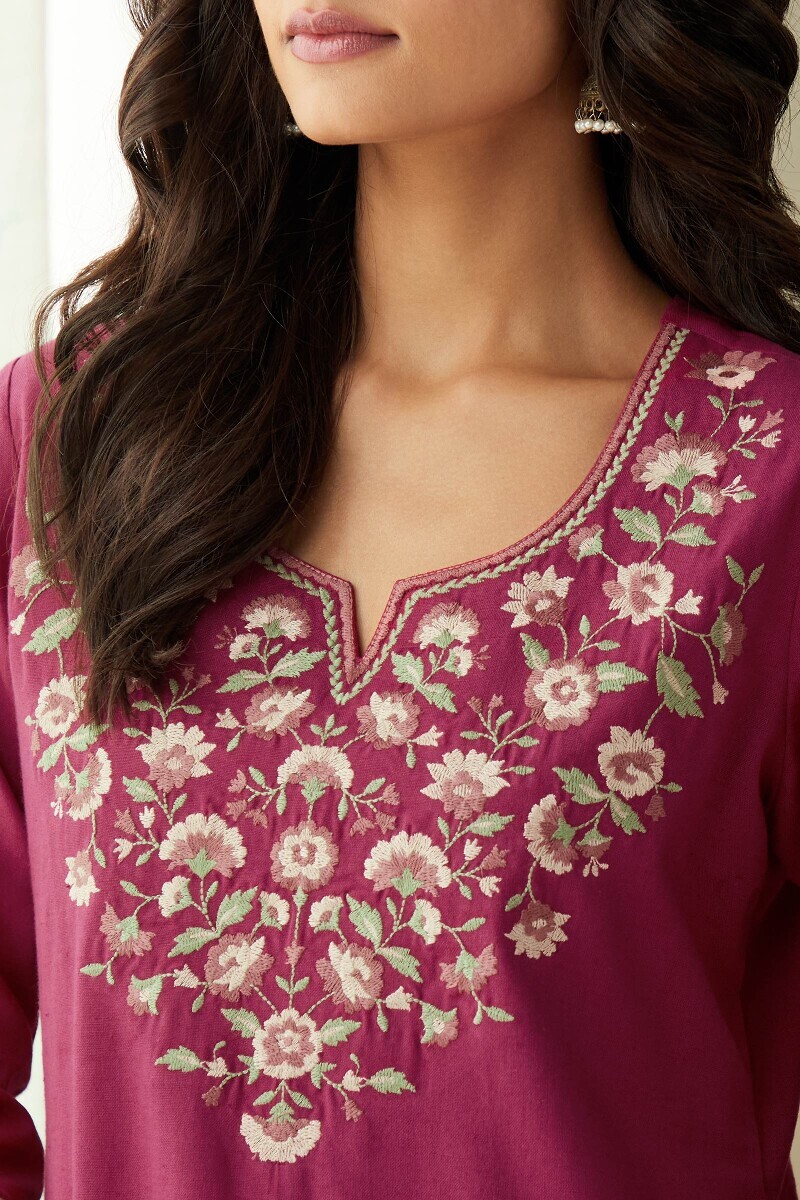 Pink Handcrafted Straight Cotton Flax Kurta