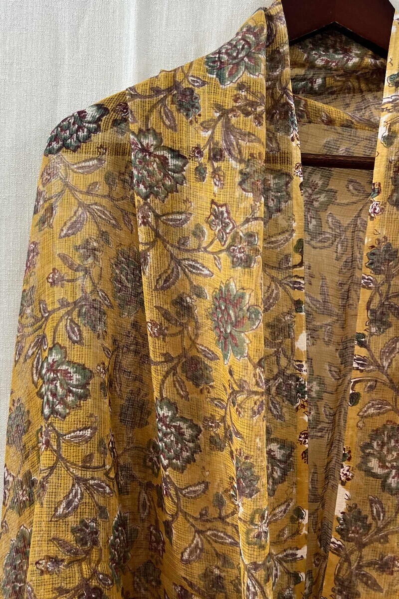 Yellow Hand Block-Printed Kota Dupatta