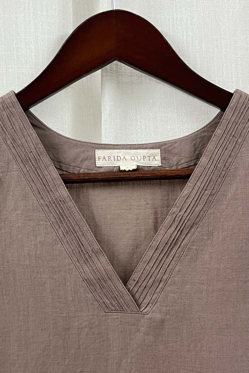 Light Brown Handcrafted Straight Cotton Linen Kurta