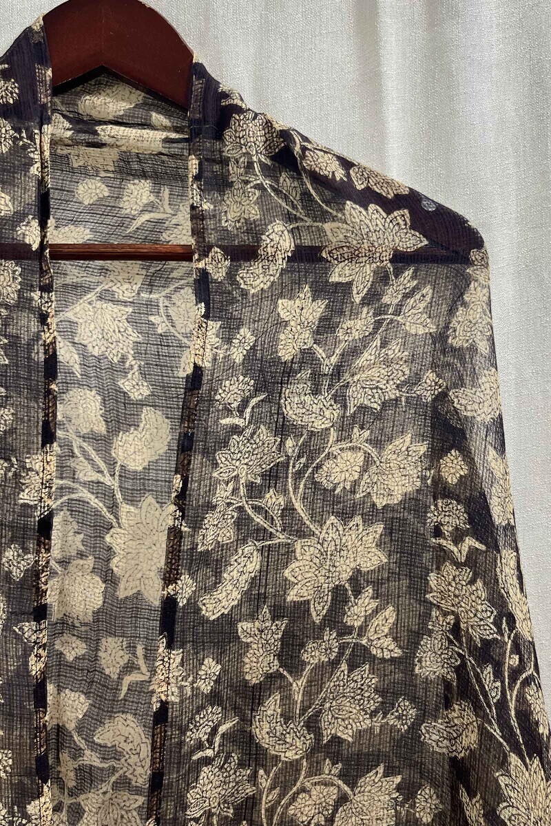 Black Hand Block-Printed Kota Dupatta