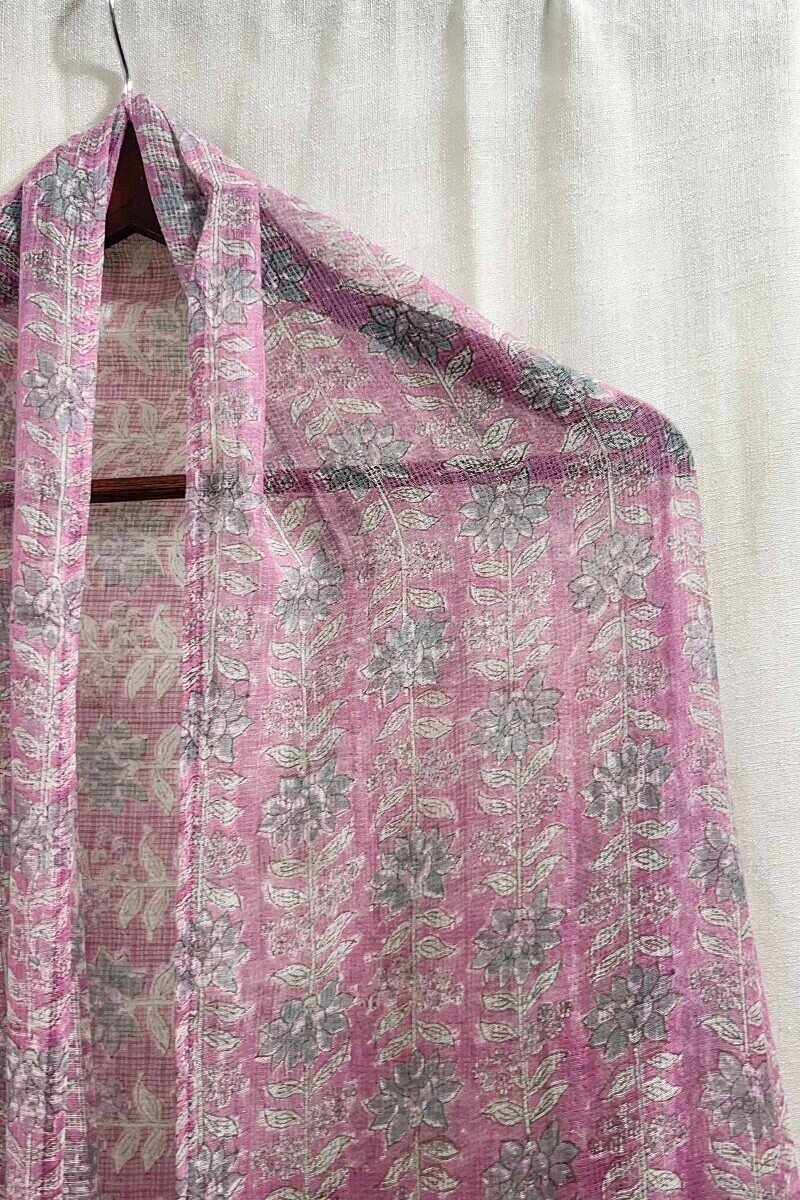 Pink Hand Block-Printed Kota Dupatta