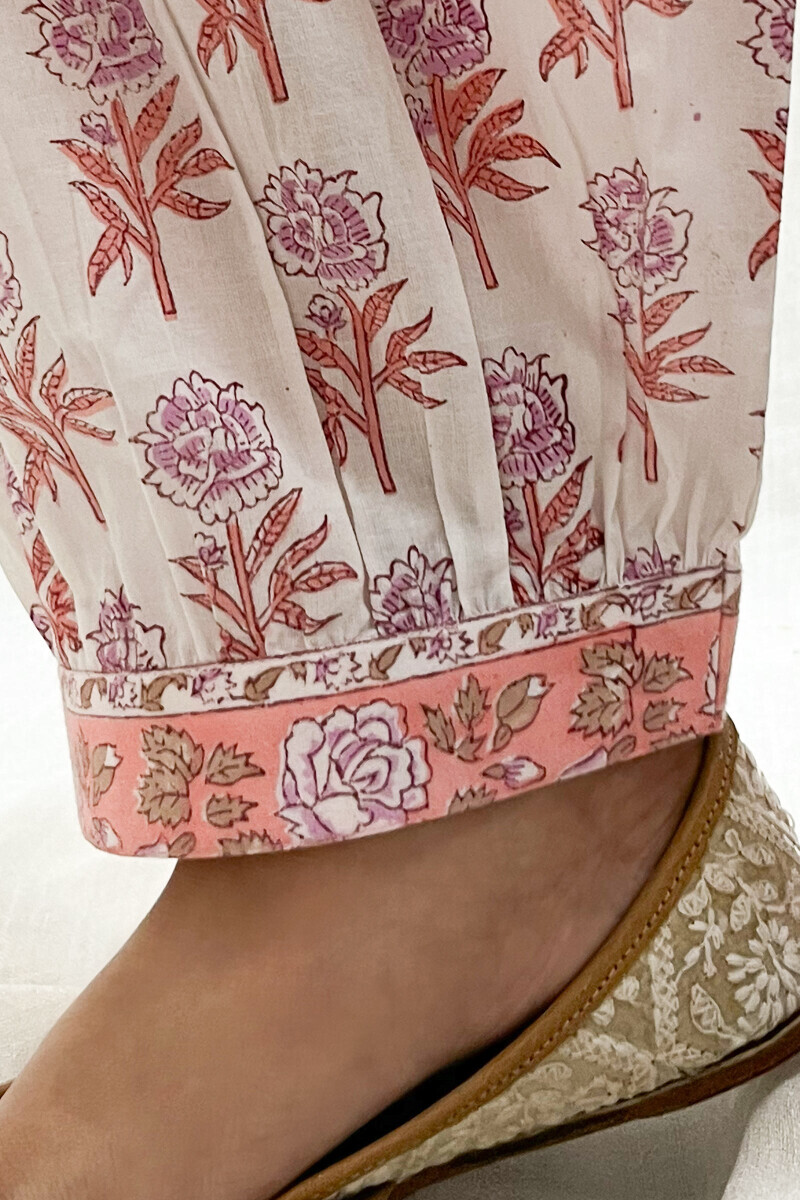 White Hand Block-Printed Cotton Izhaar Pants
