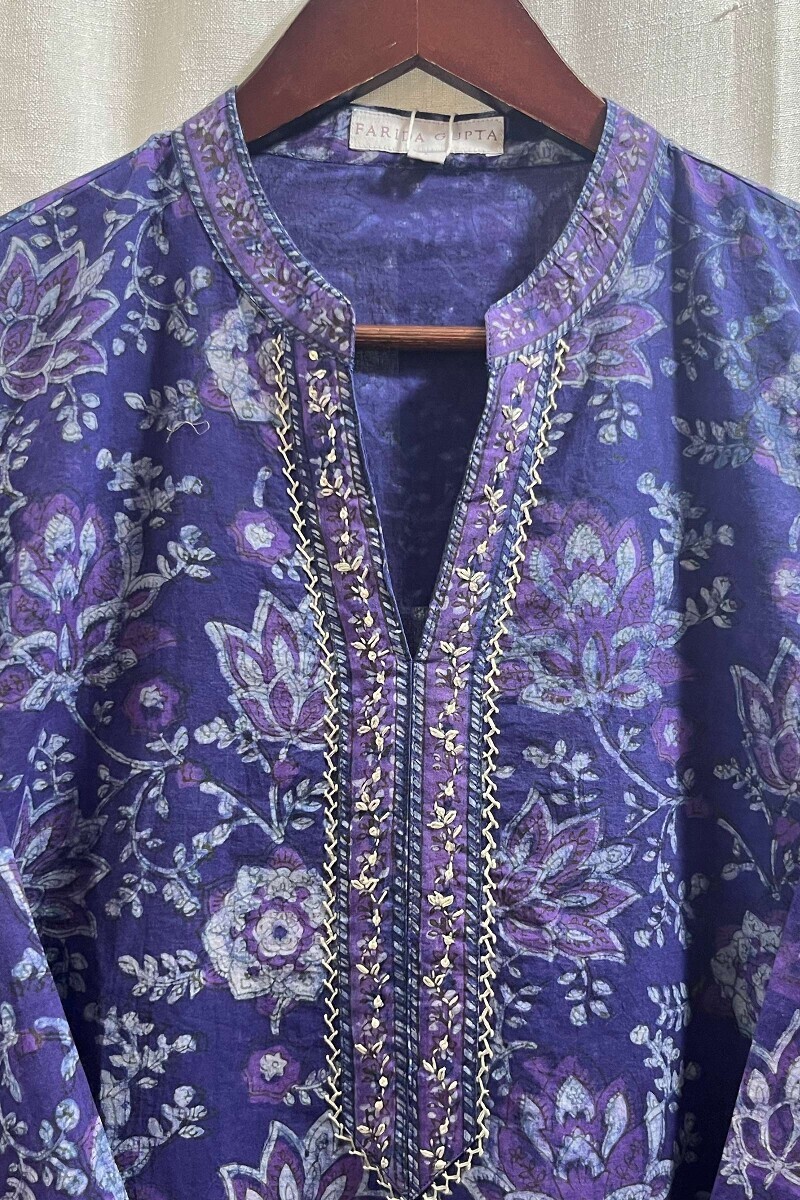 Akola Hand Block-Printed Straight Cotton Kurta