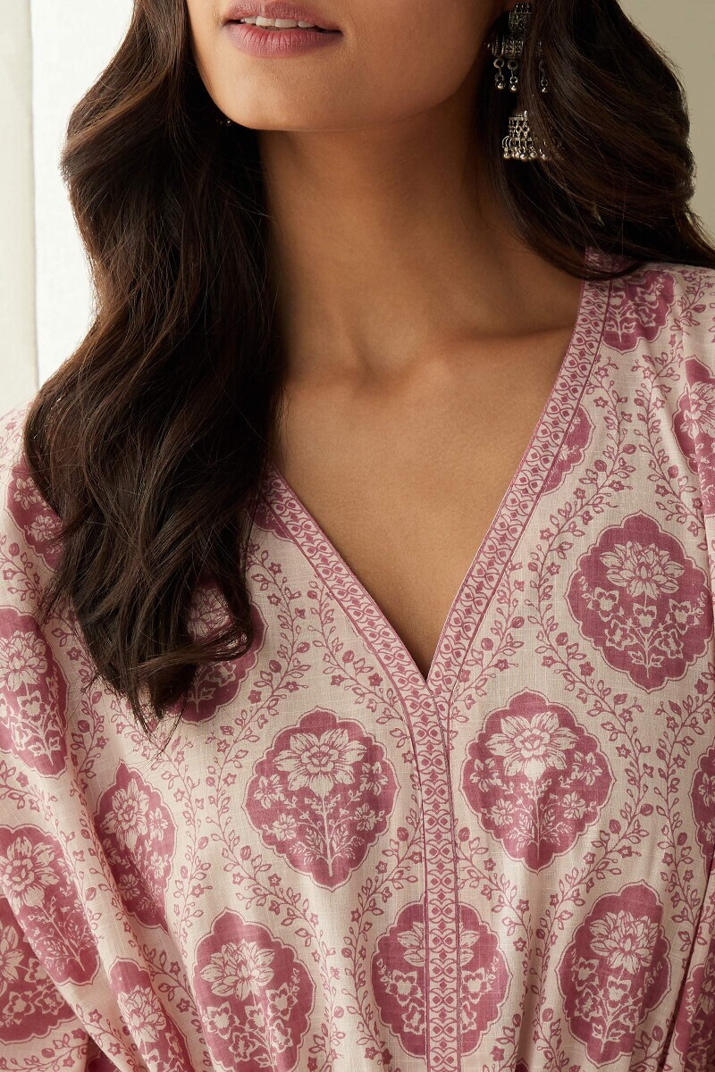 Pink Hand Printed Cotton Kaftan