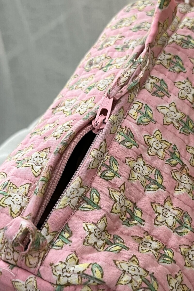 Pink Hand Block-Printed Cotton Vanity Pouch