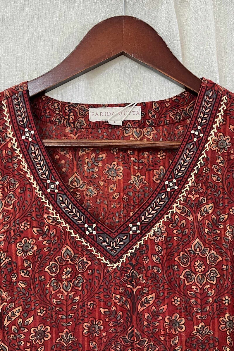 Ajrak Hand Block-Printed Straight Cotton Dobby Kurta