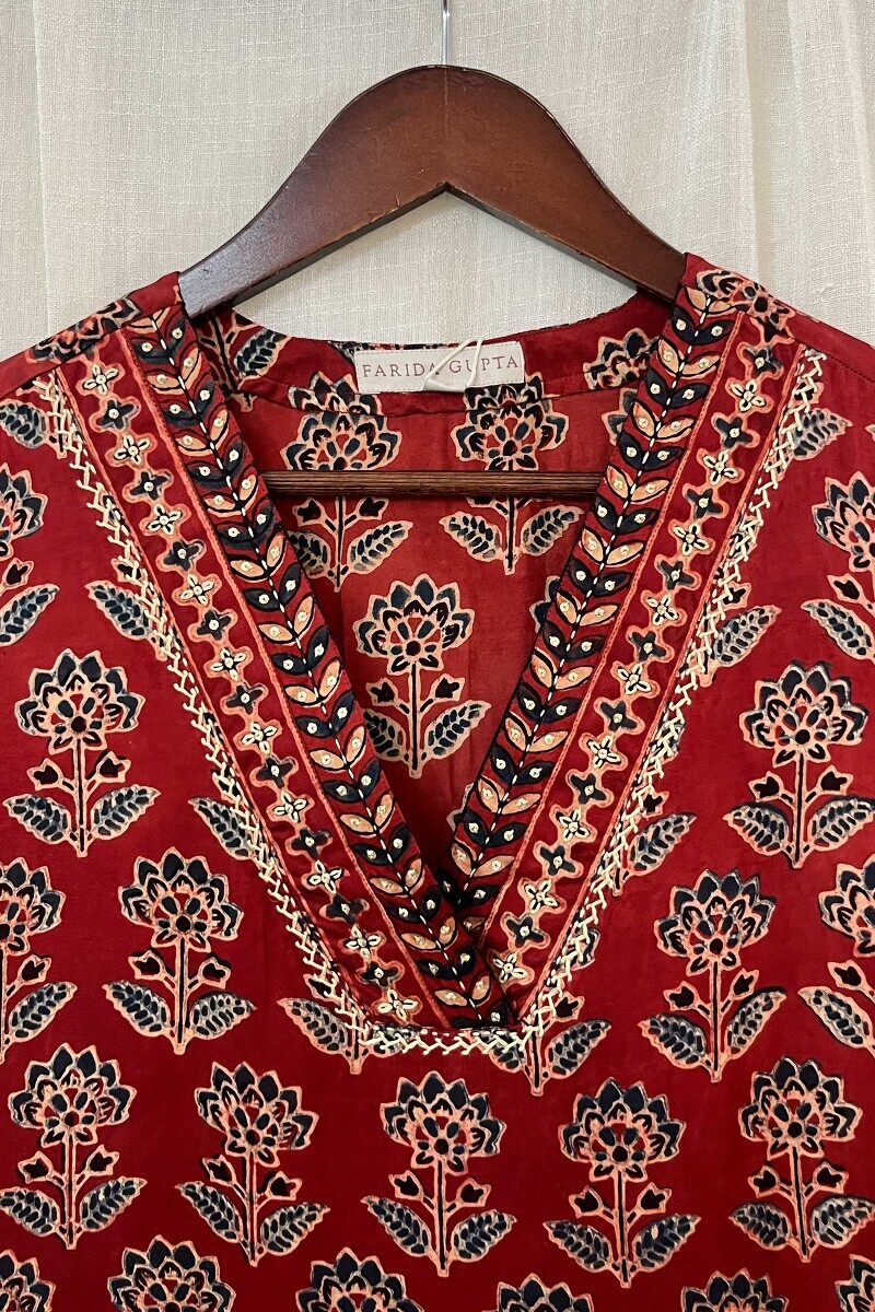Ajrak Hand Block-Printed Straight Modal Satin Kurta