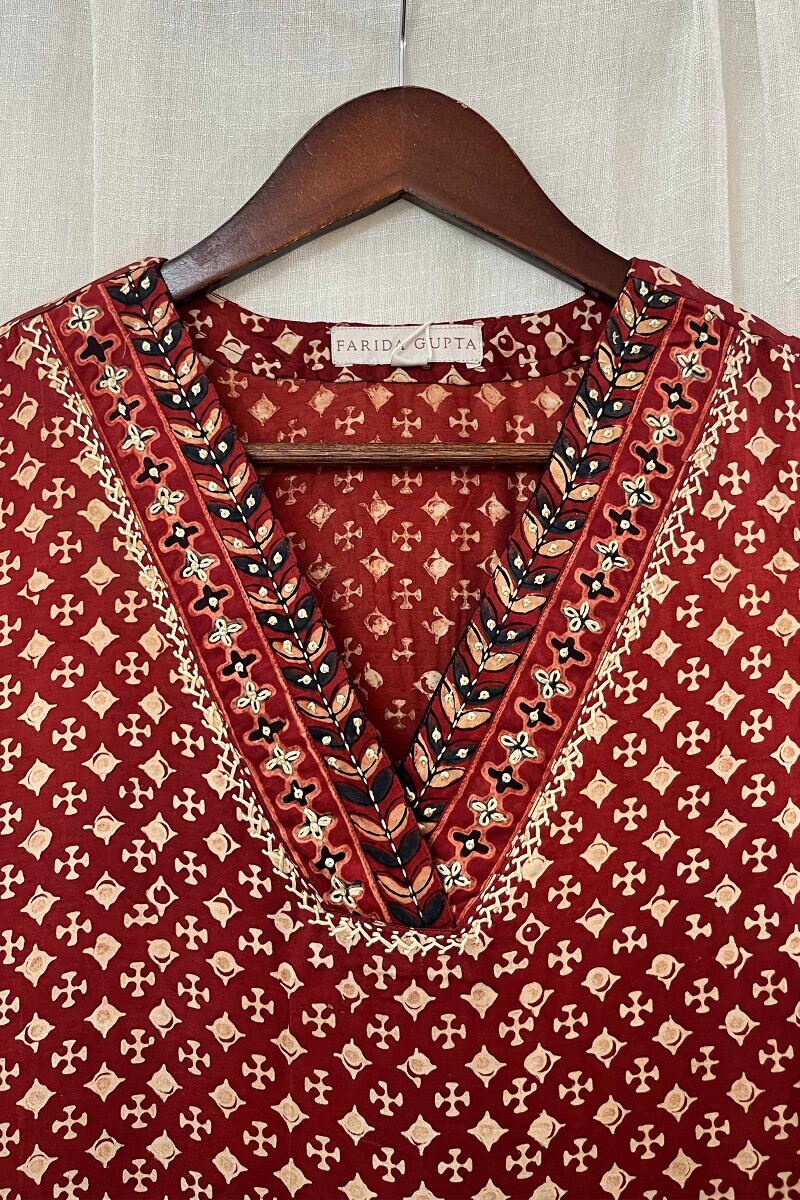 Ajrak Hand Block-Printed Straight Modal Satin Kurta