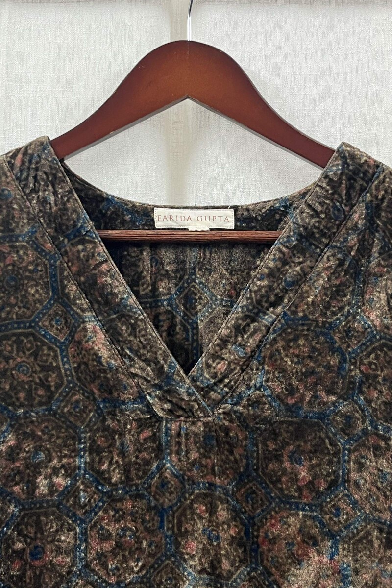 Ajrak Hand Block-Printed Straight Velvet Kurta