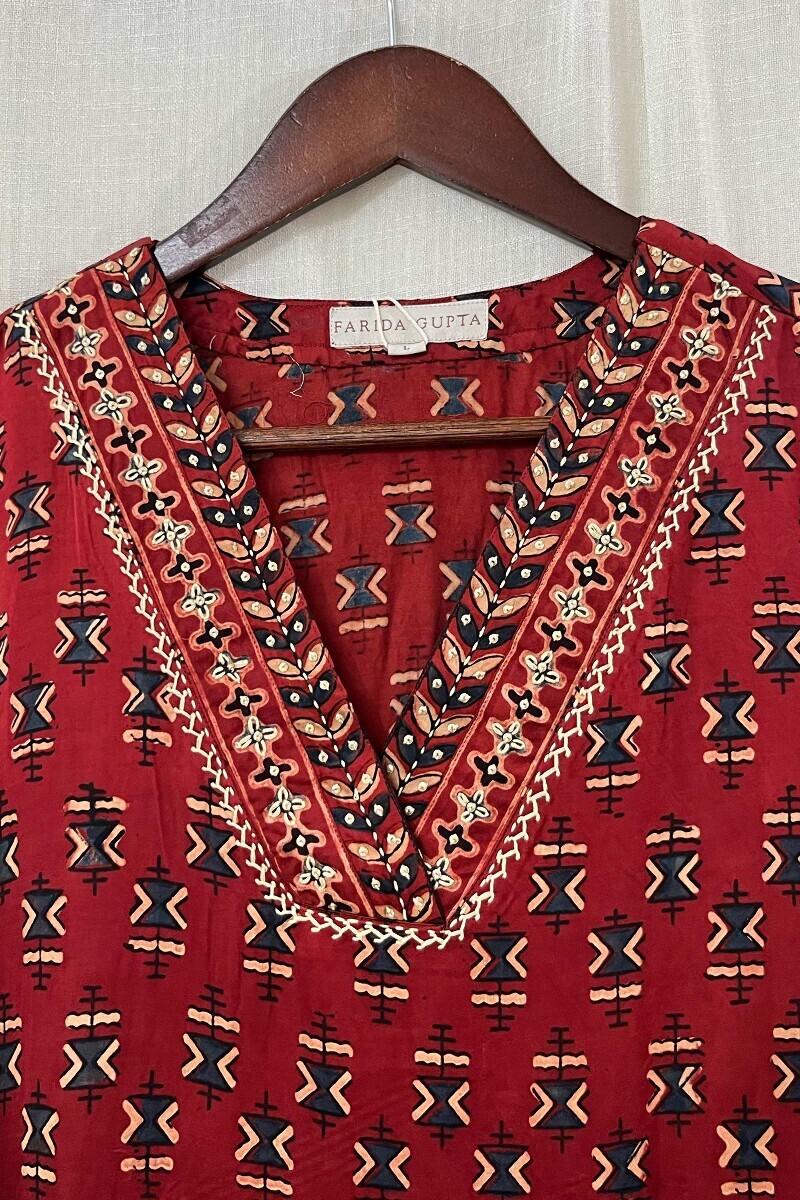 Ajrak Hand Block-Printed Straight Modal Satin Kurta