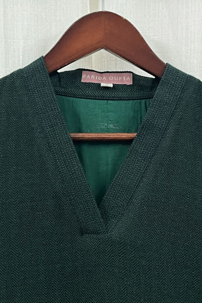 Green Handcrafted Straight Faux Wool Kurta