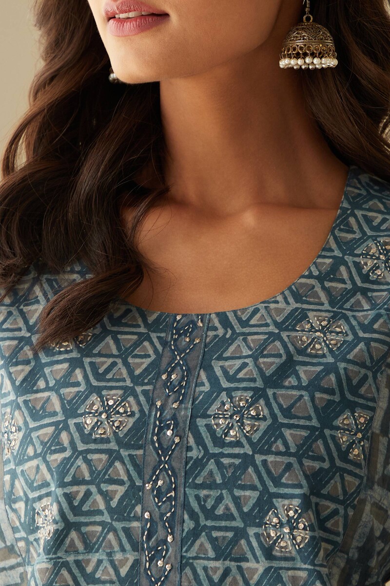 Akola Hand Block-Printed Straight Cotton Kurta