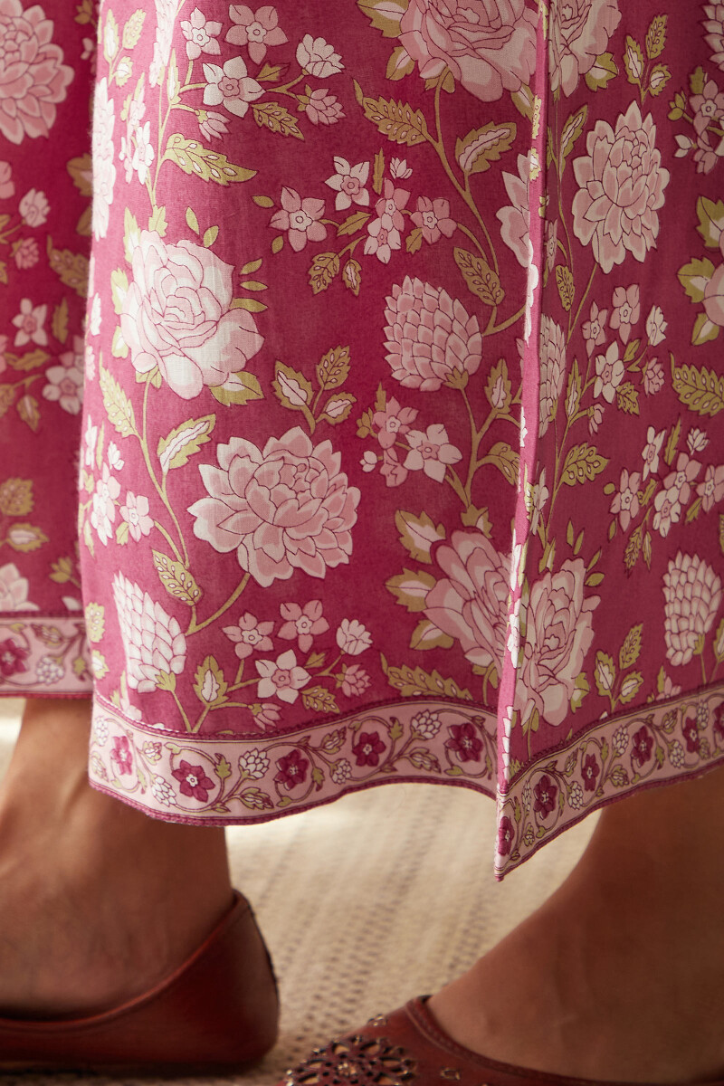 Pink Hand Printed Viscose Palazzo