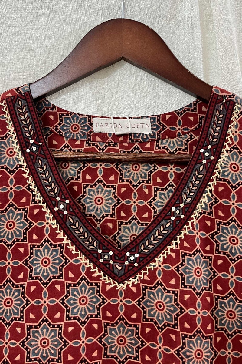 Ajrak Hand Block-Printed Straight Cotton Kurta