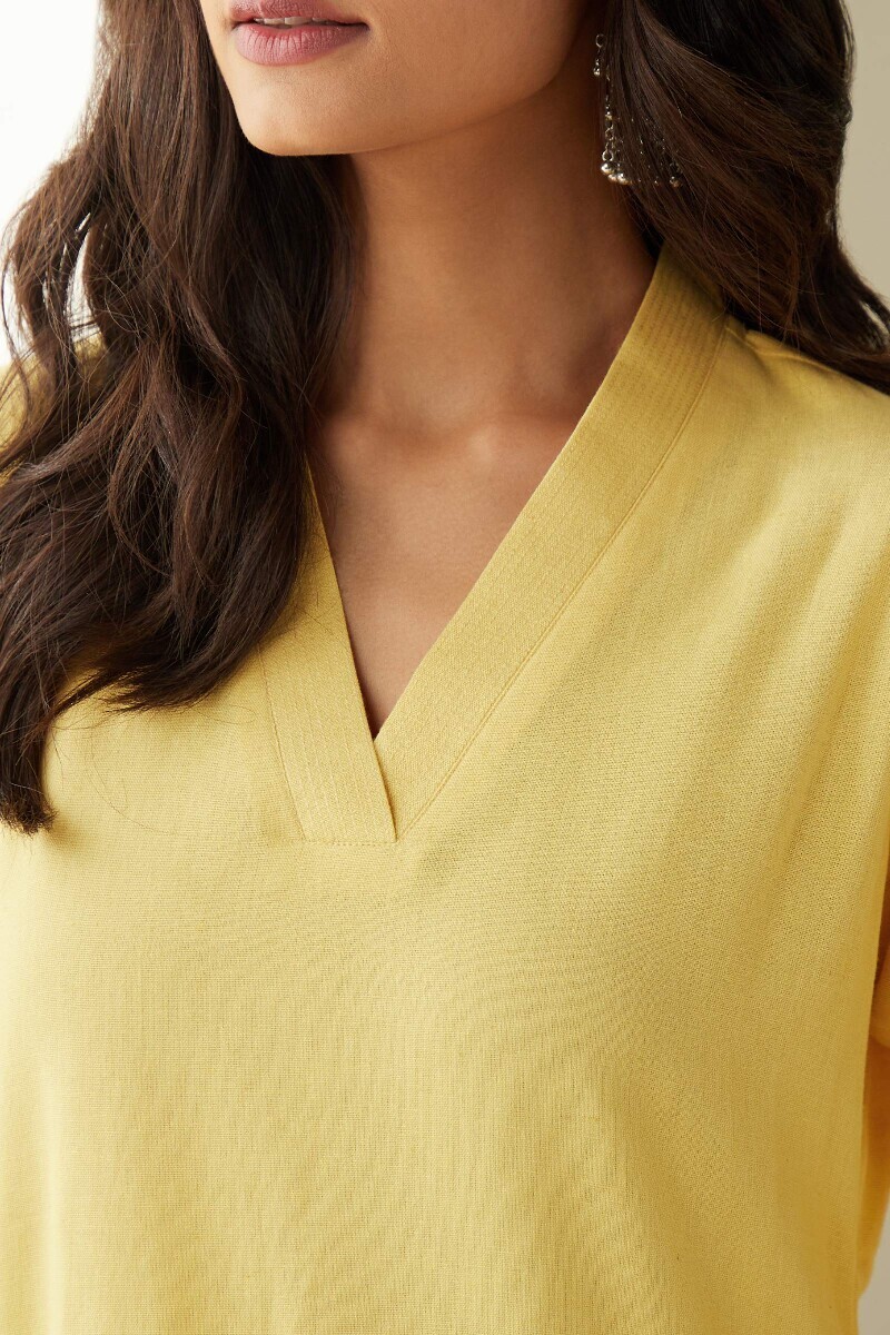 Yellow Handcrafted Straight Cotton Flax Kurta
