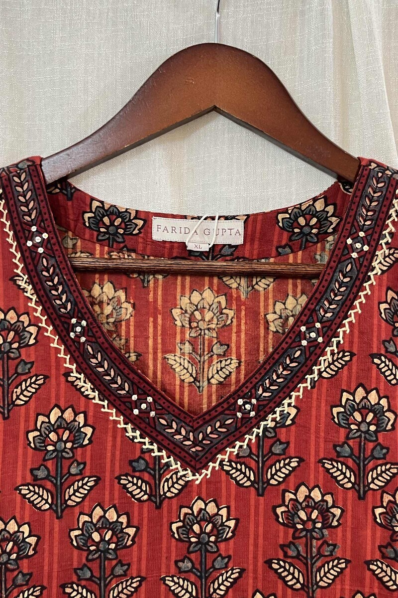 Ajrak Hand Block-Printed Straight Cotton Dobby Kurta