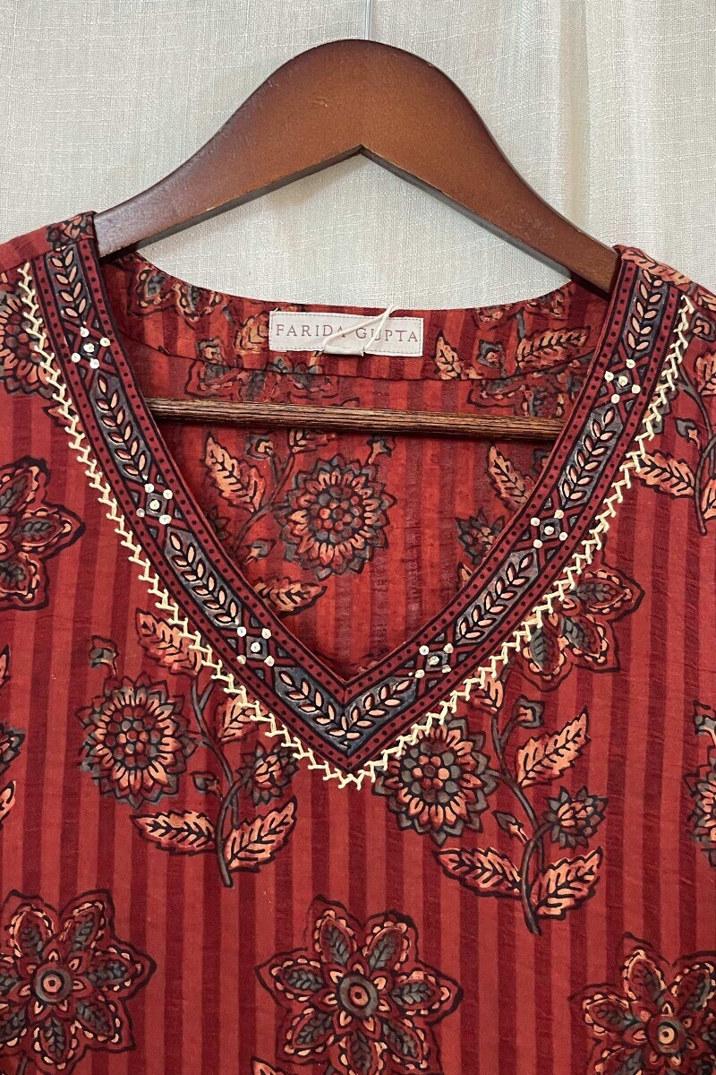 Ajrak Hand Block-Printed Straight Cotton Dobby Kurta