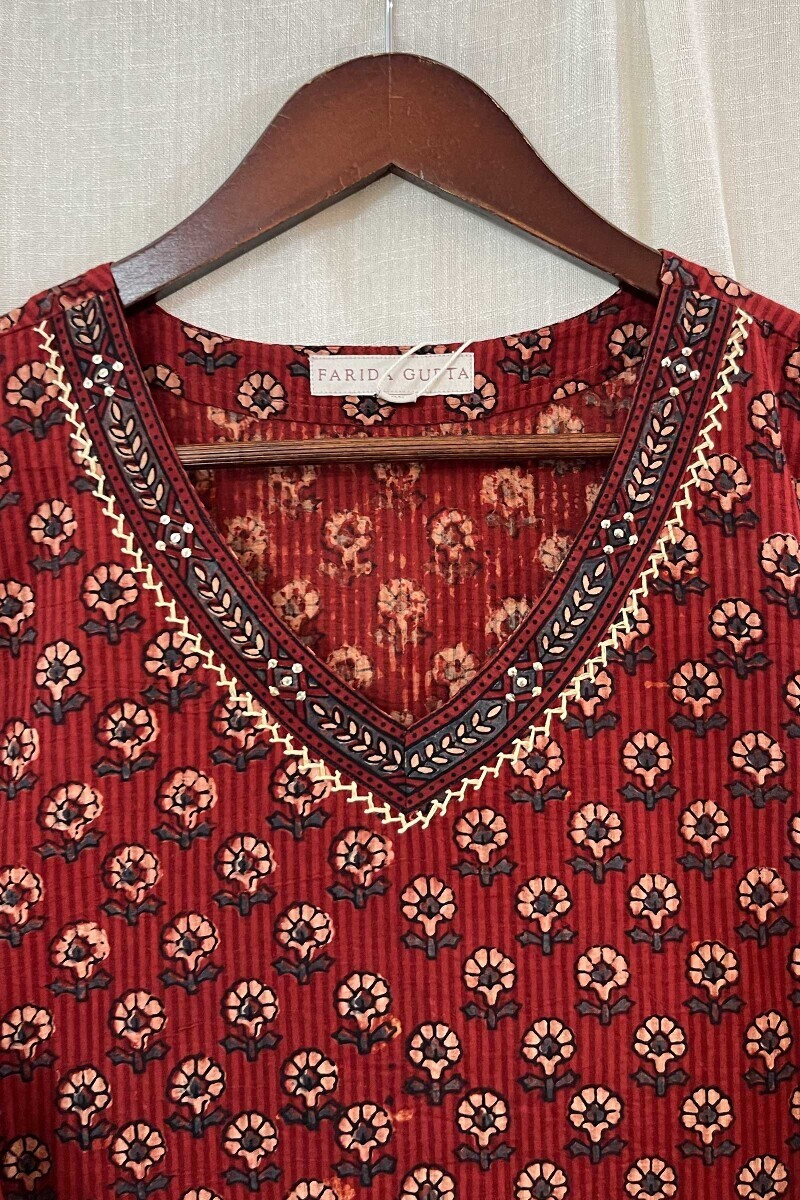 Ajrak Hand Block-Printed Straight Cotton Dobby Kurta