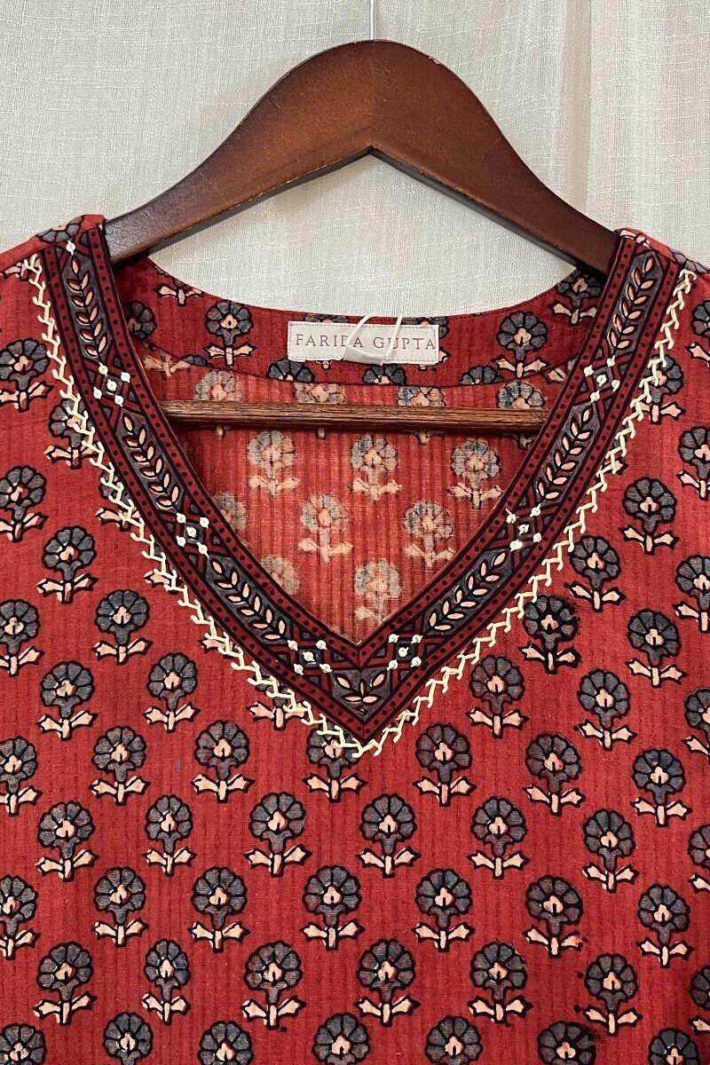 Ajrak Hand Block-Printed Straight Cotton Dobby Kurta