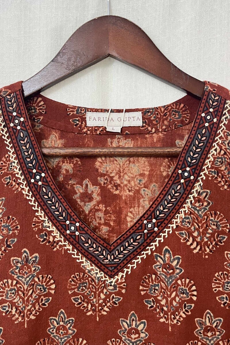 Ajrak Hand Block-Printed Straight Cotton Slub Kurta