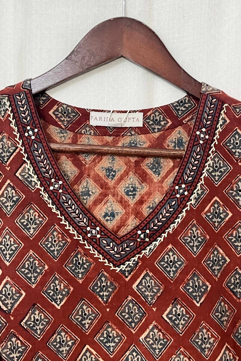 Ajrak Hand Block-Printed Straight Cotton Slub Kurta
