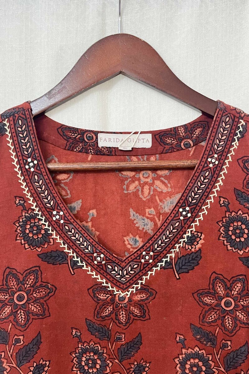 Ajrak Hand Block-Printed Straight Cotton Slub Kurta