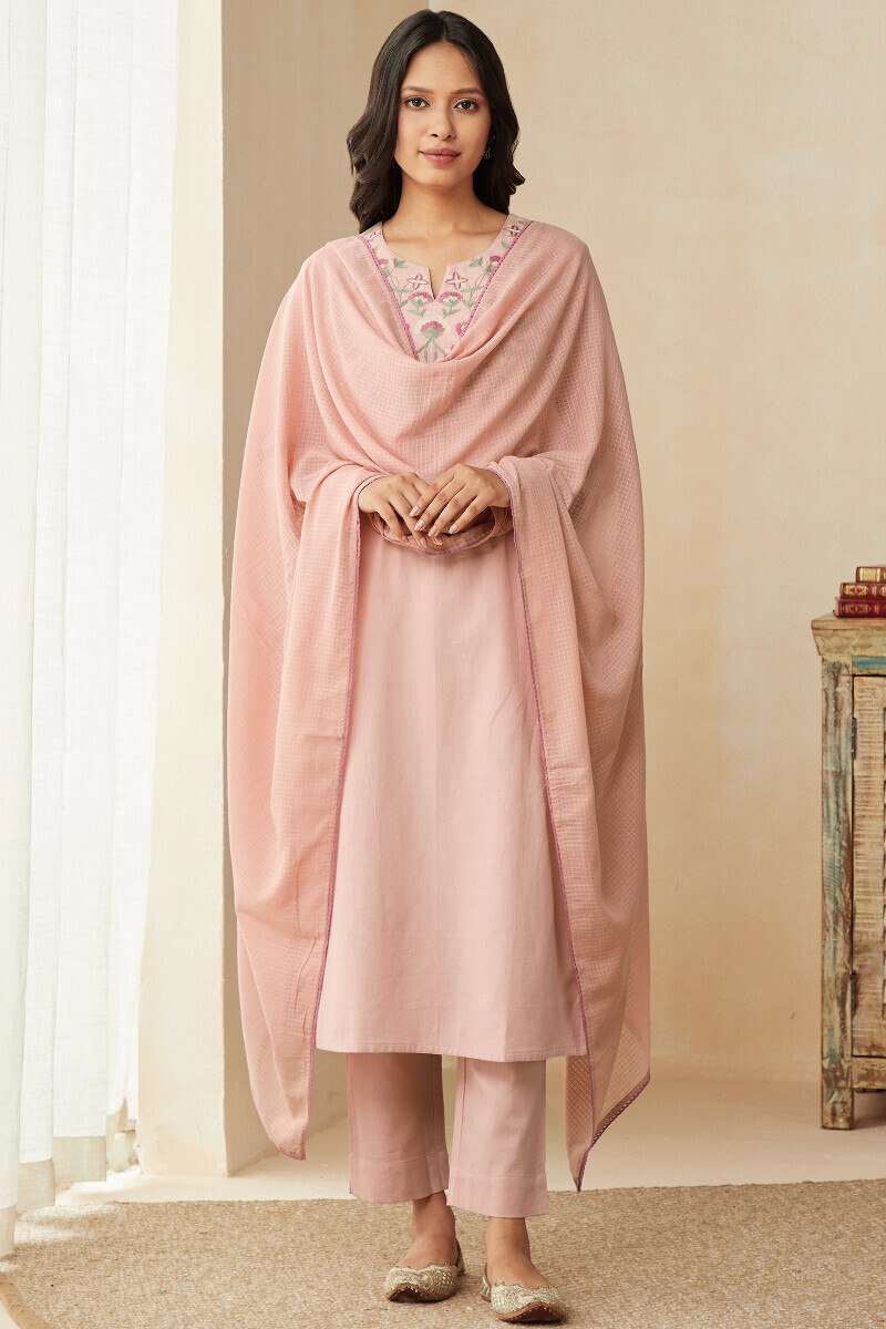 Pink Handcrafted Cotton Flax Narrow Pants