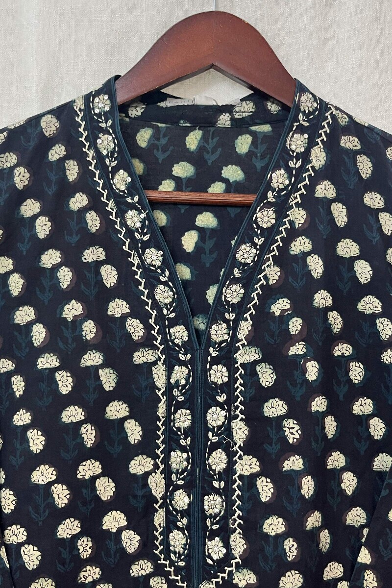 Akola Hand Block-Printed Straight Cotton Kurta