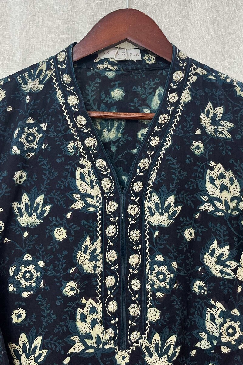 Akola Hand Block-Printed Straight Cotton Kurta