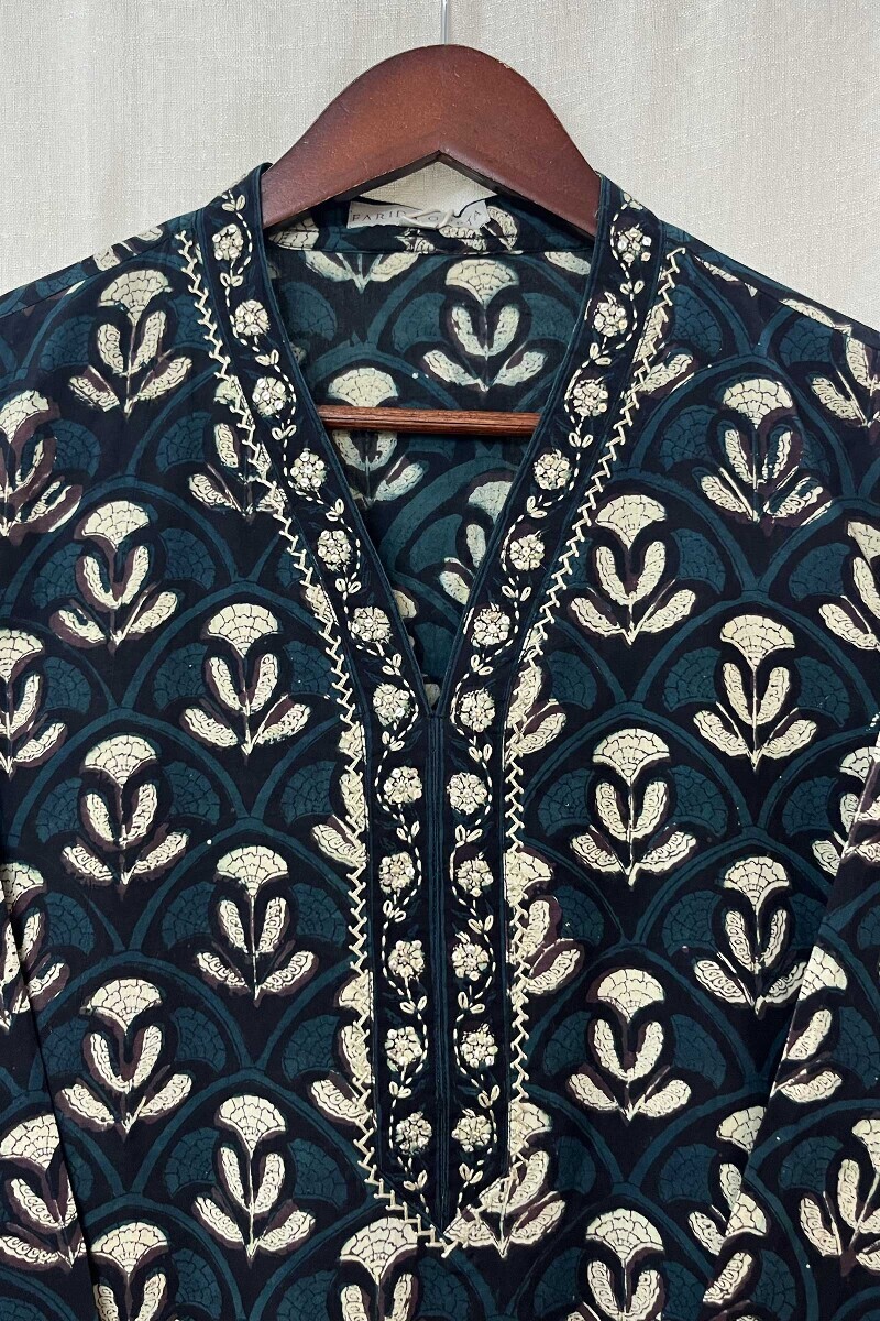 Akola Hand Block-Printed Straight Cotton Kurta