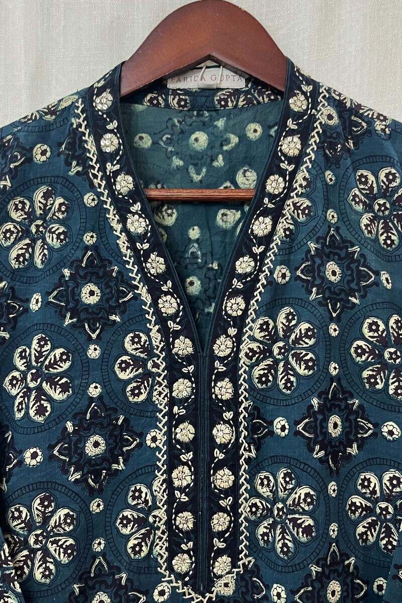 Akola Hand Block-Printed Straight Cotton Kurta