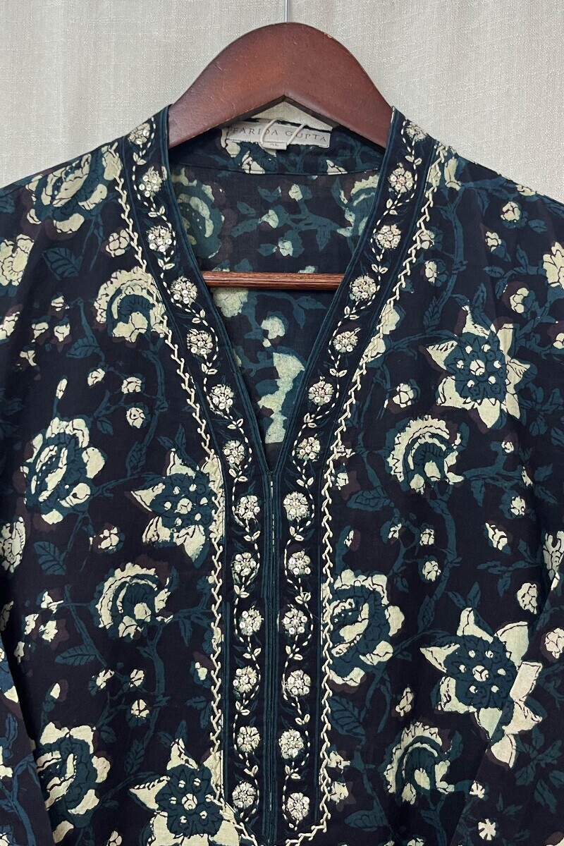 Akola Hand Block-Printed Straight Cotton Kurta