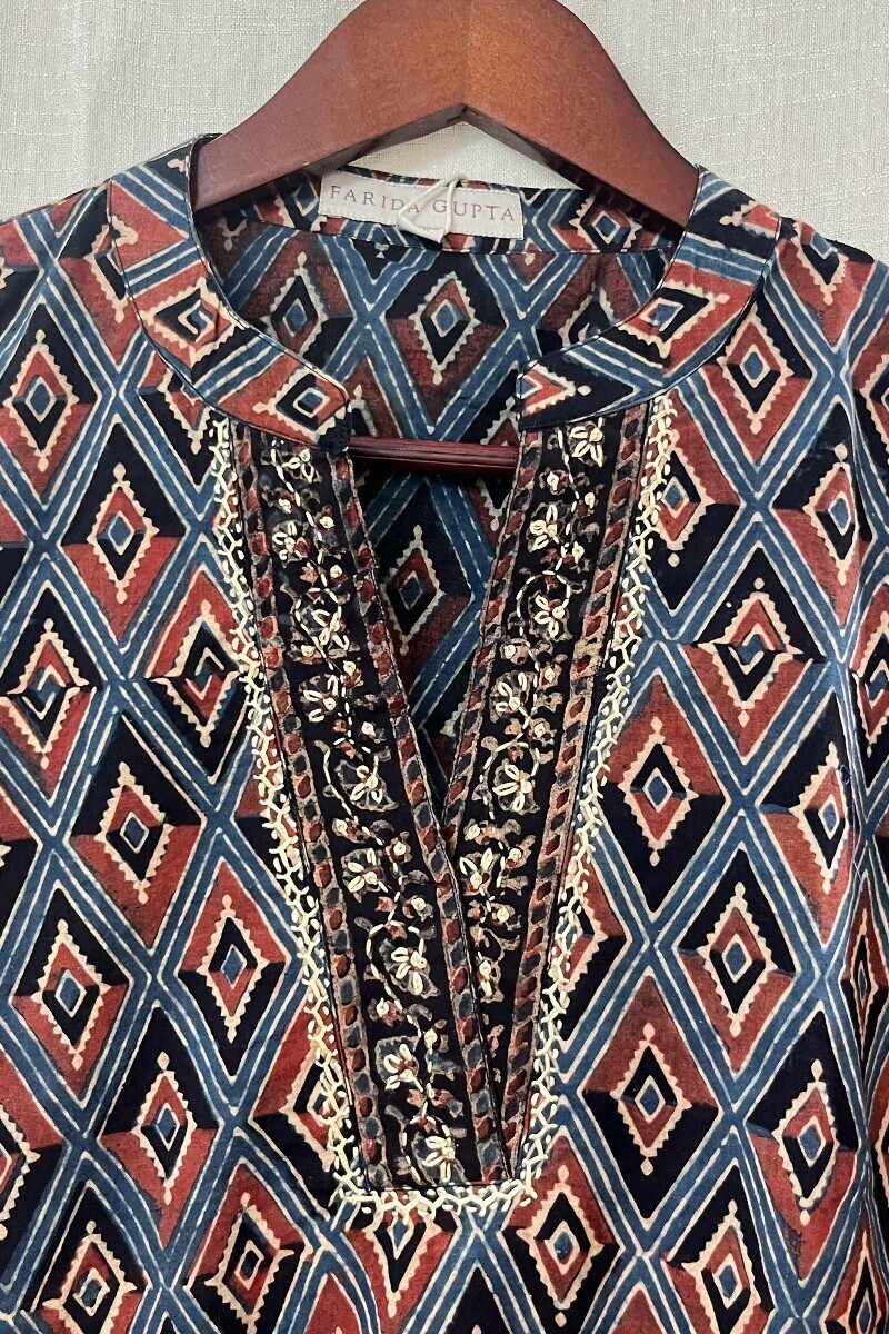 Ajrak Hand Block-Printed Cotton Top