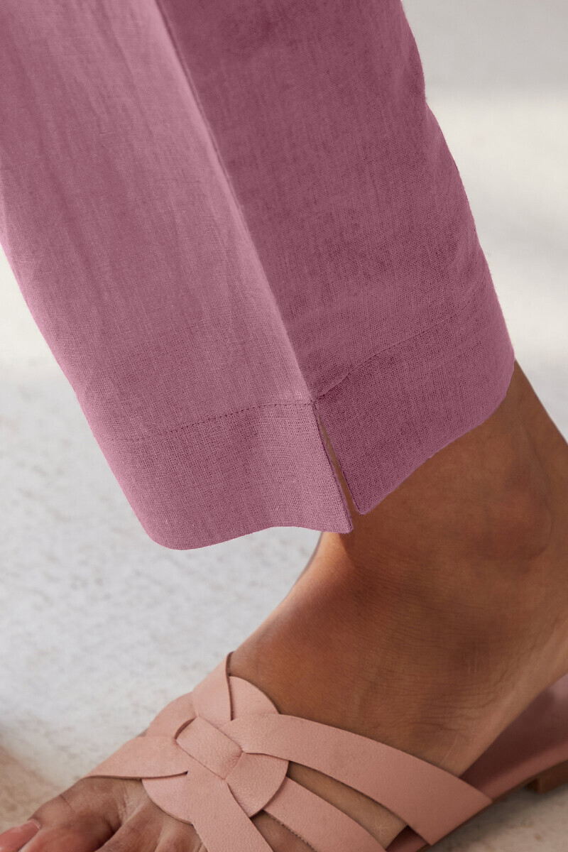 Purple Handcrafted Cotton Flax Narrow Pants
