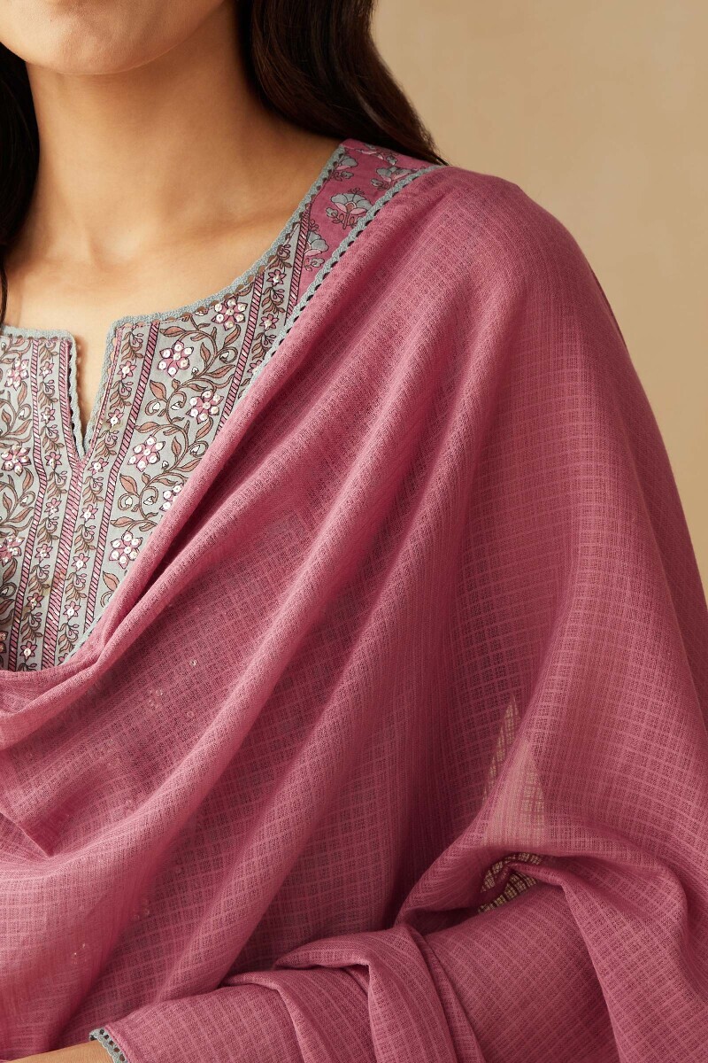 Pink Handcrafted Kota Dupatta