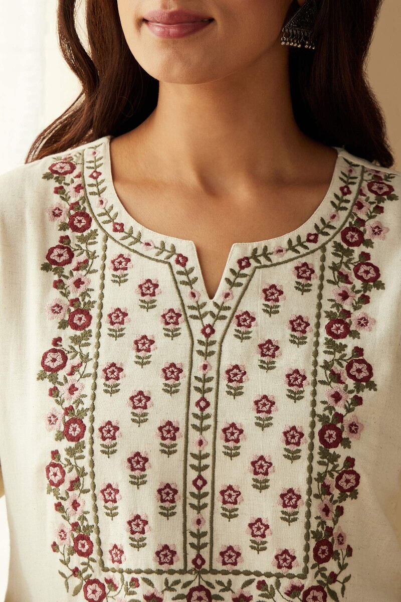 Off-White Handcrafted Straight Cotton Flax Kurta