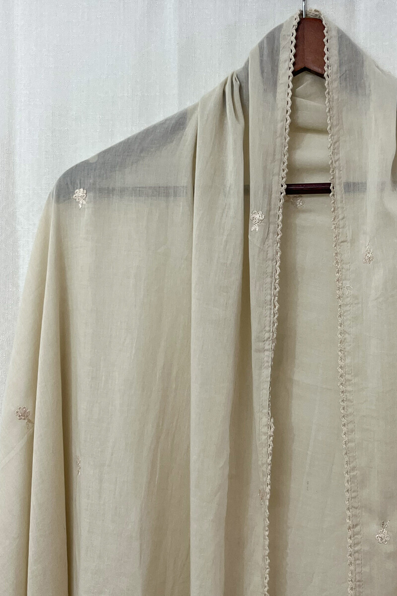 Beige Handcrafted Cotton Mul Dupatta