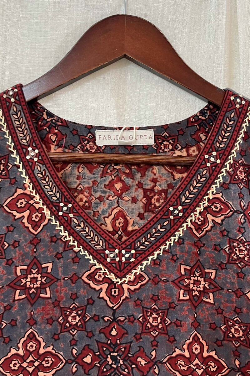 Ajrak Hand Block-Printed Straight Cotton Kurta