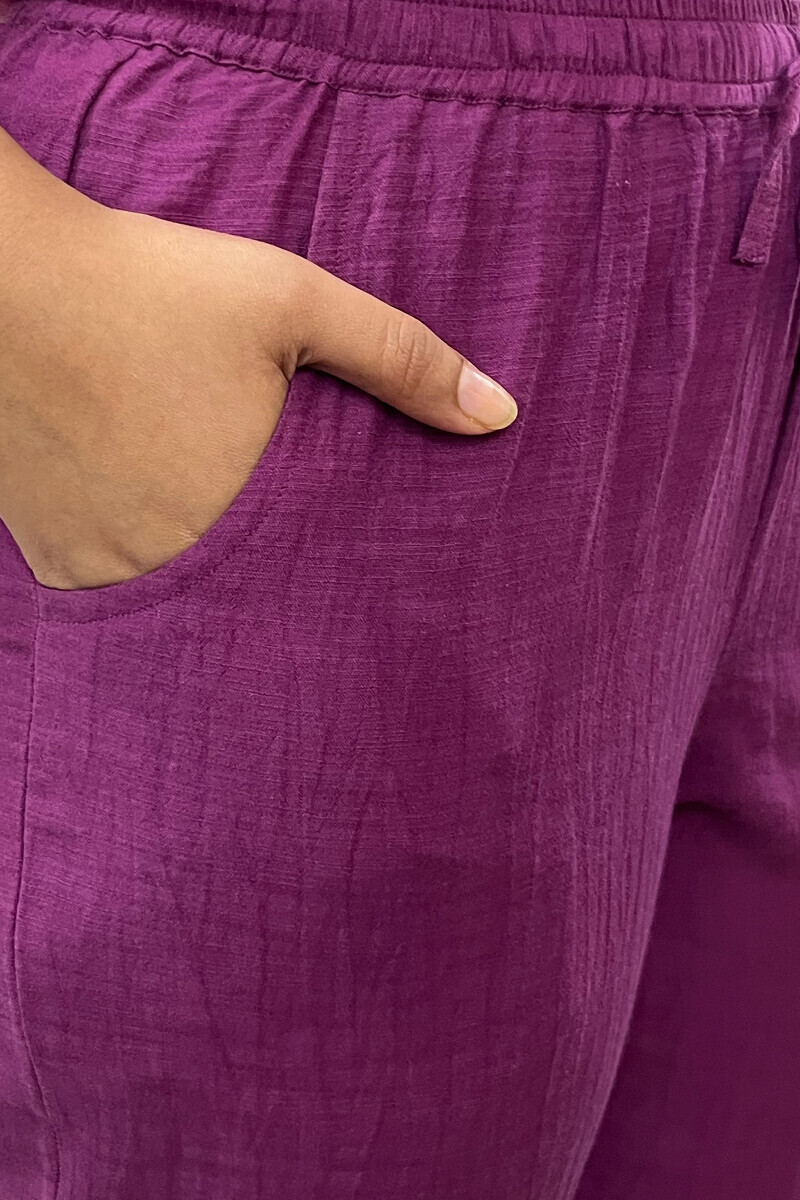 Purple Handcrafted Viscose Narrow Pants