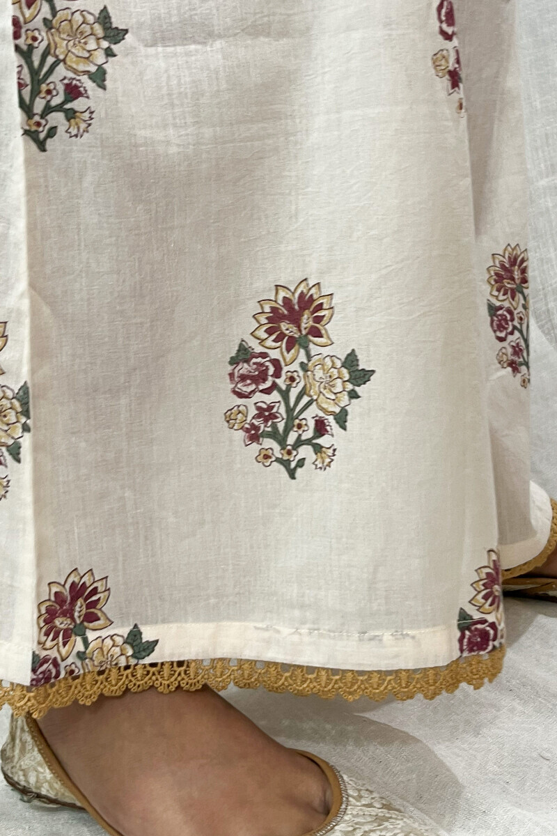 White Hand Printed Cotton Palazzo