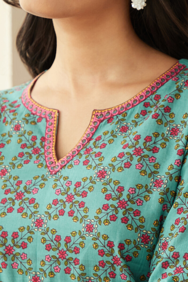 Blue Hand Printed Cotton Loungewear Set