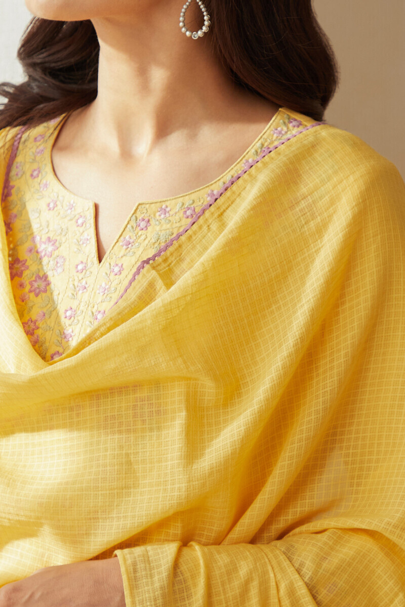 Yellow Handcrafted Kota Dupatta