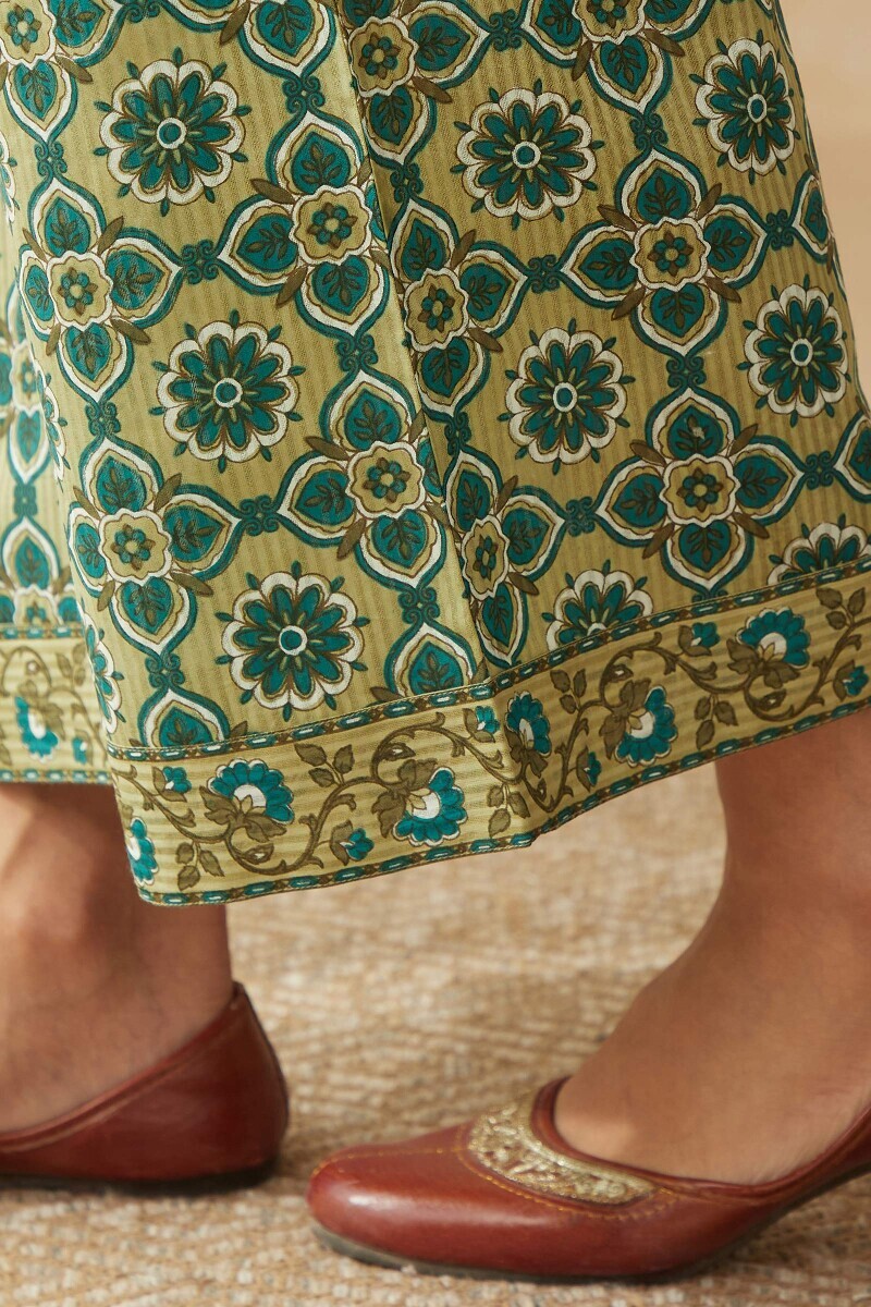 Green Hand Printed Cotton Dobby Farsi