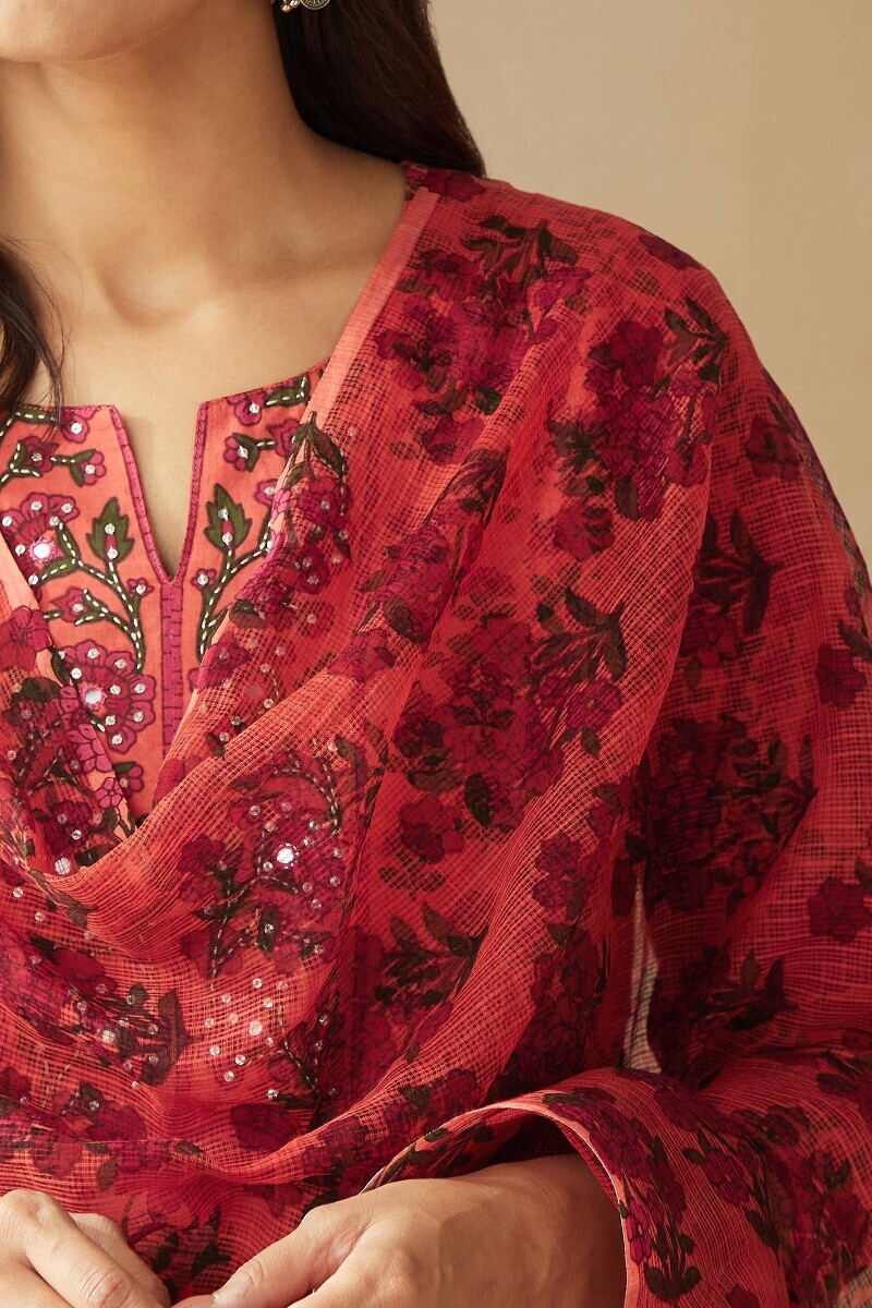 Orange Hand Printed Kota Dupatta