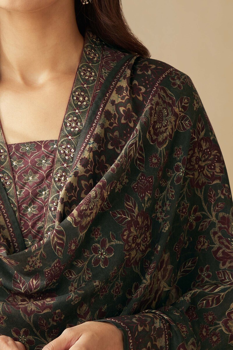 Olive Green Printed Modal Dupatta