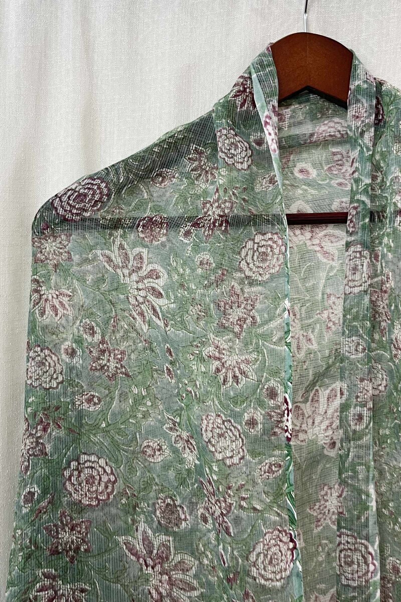 Green Hand Block-Printed Kota Dupatta