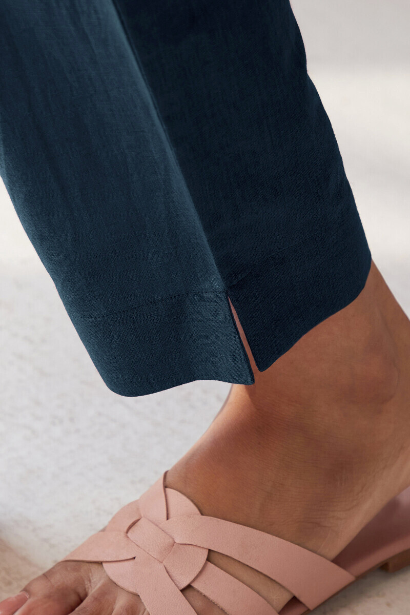 Midnight Blue Handcrafted Cotton Flax Narrow Pants