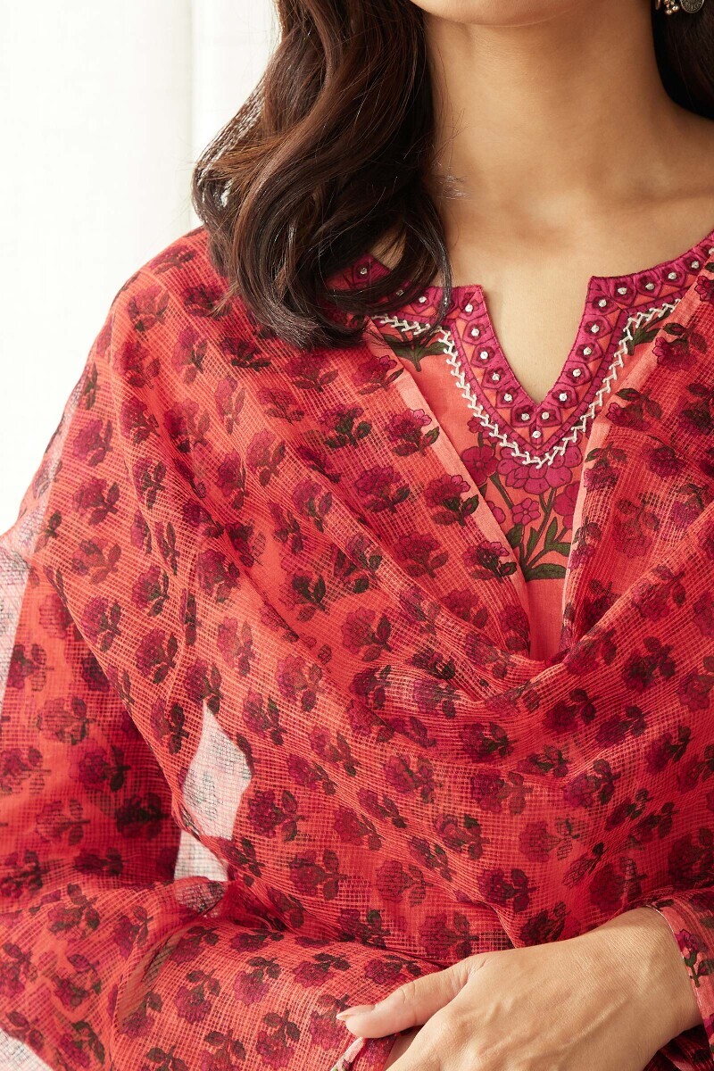 Orange Hand Printed Kota Dupatta