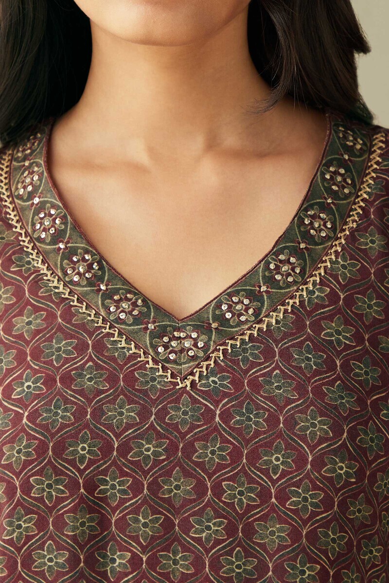 Maroon Printed Viscose Top